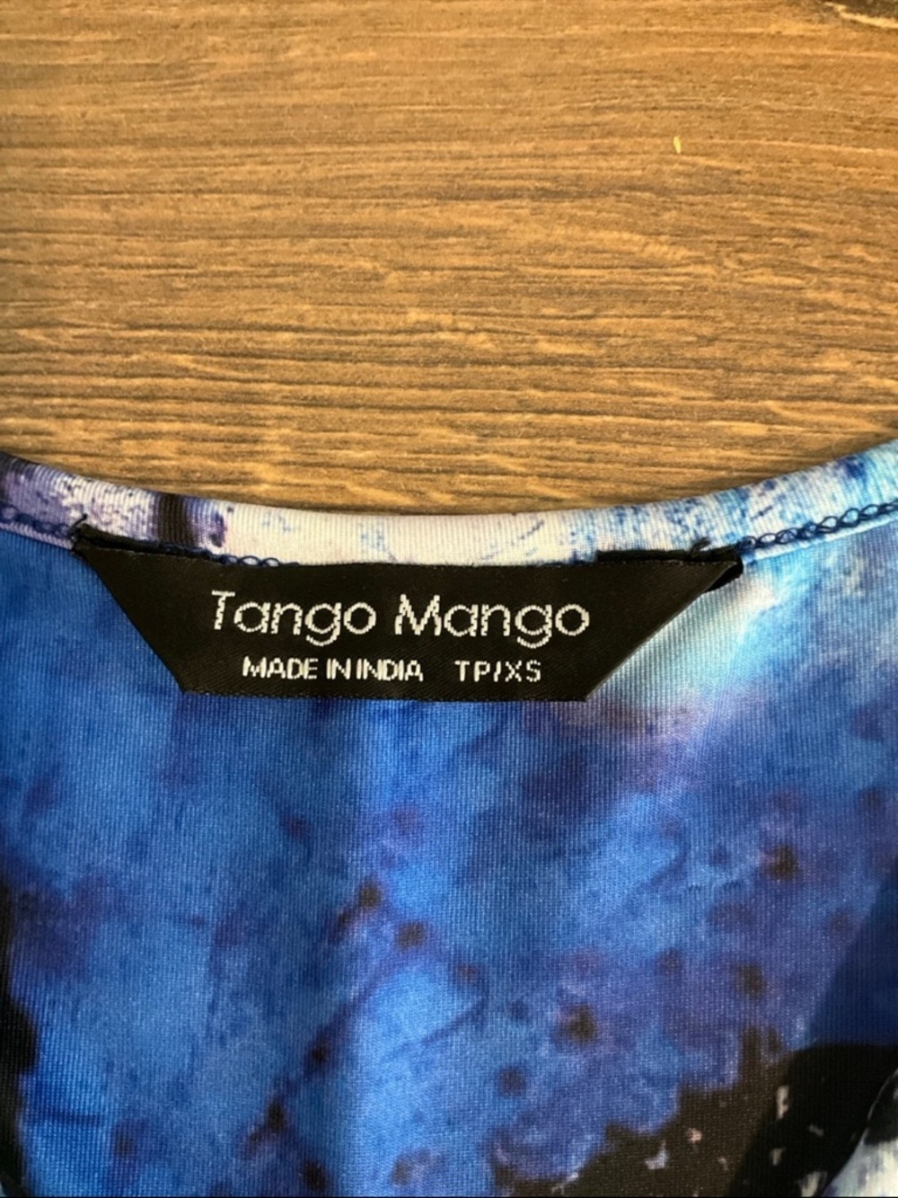 Tango Mango blue print sleeveless knee length dress w/ ties for tiered skirt, XS - Picture 3 of 8
